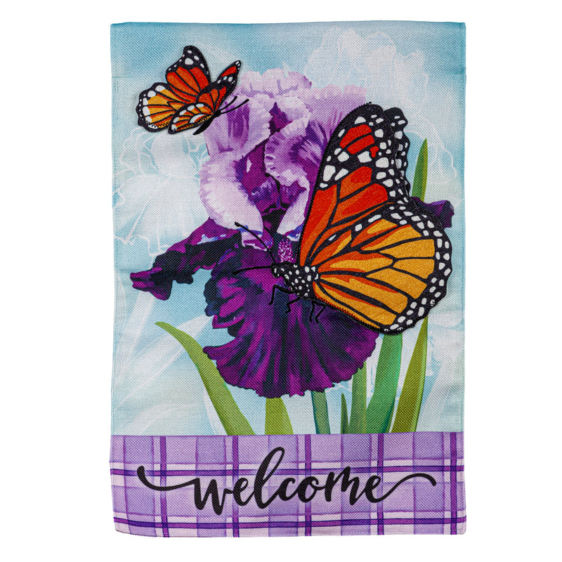 Iris Butterflies Garden Burlap Flag,14b10882