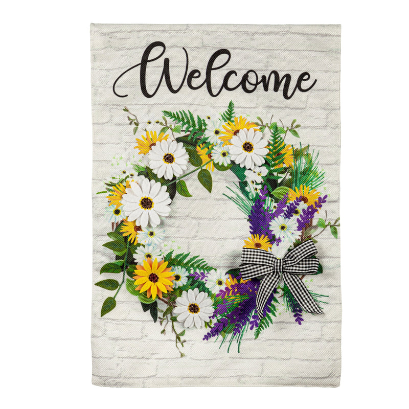 Daisy Wreath Garden Burlap Flag,14b10889