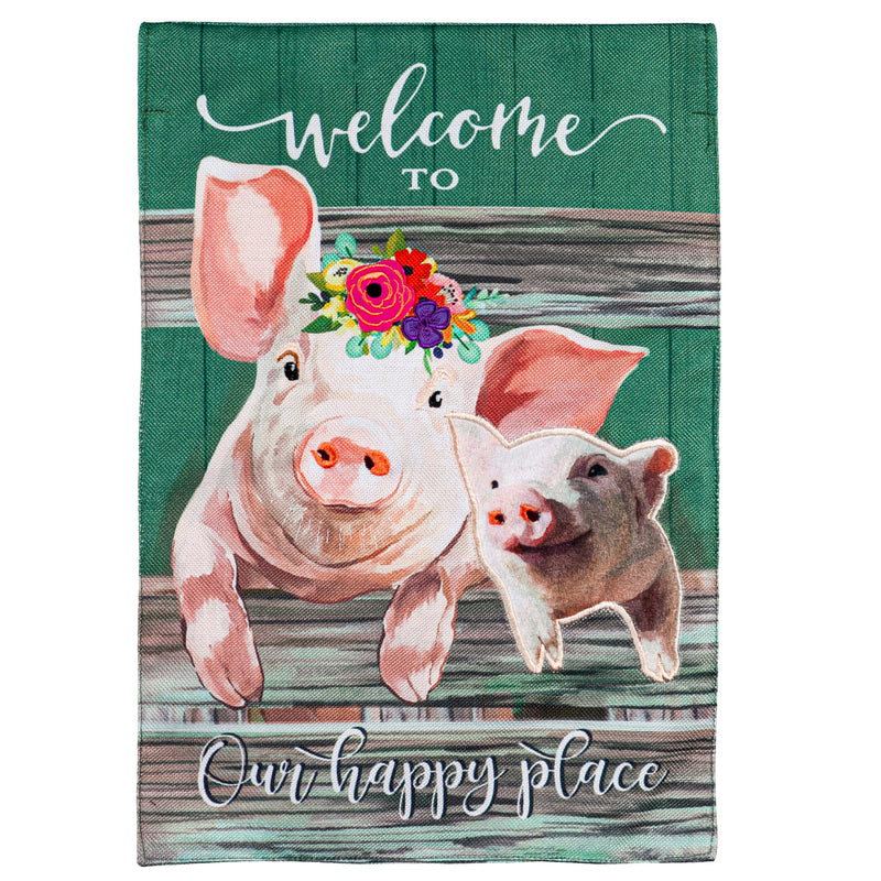 Baby and Mama Pig Garden Burlap Flag,14b10929