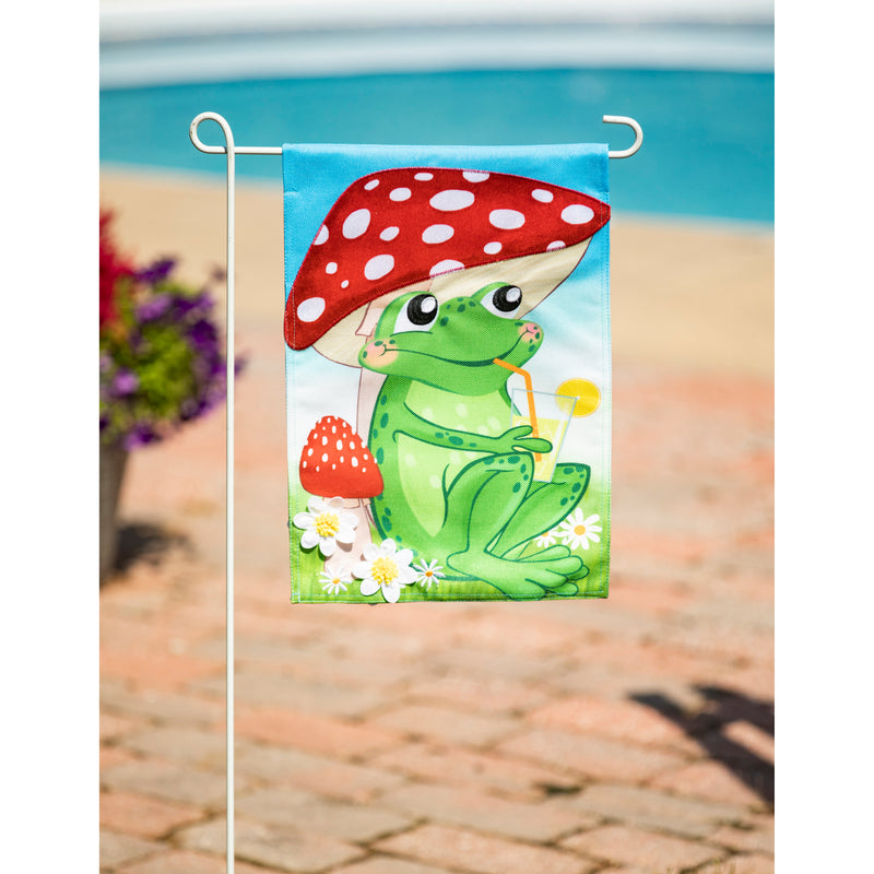 Evergreen Flag,Frog Under Mushroom Garden Burlap Flag,0.2x12.5x18 Inches