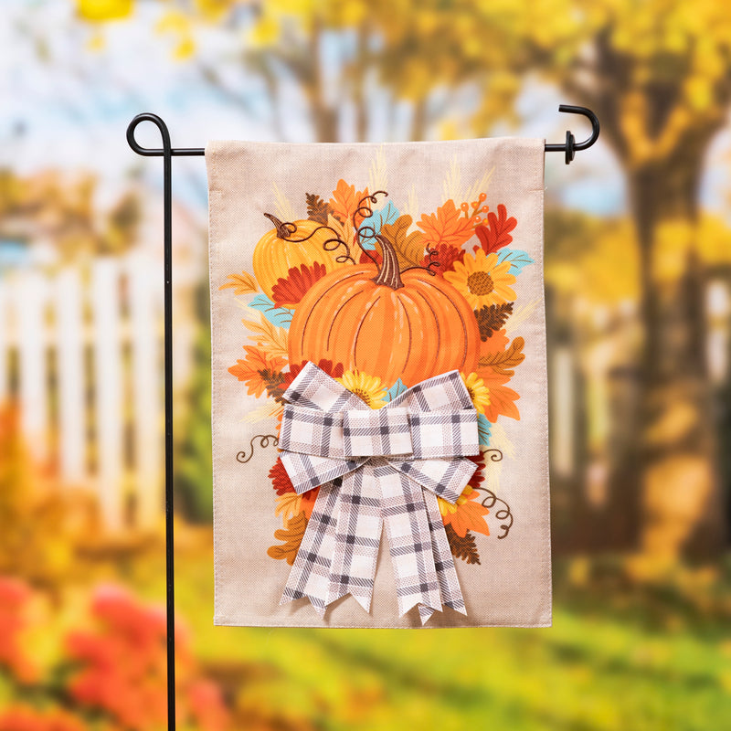 Pumpkin and Bow Garden Burlap Flag,14b11087