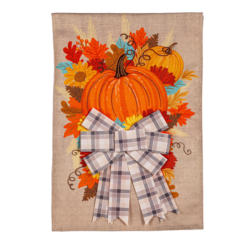 Pumpkin and Bow Garden Burlap Flag,14b11087