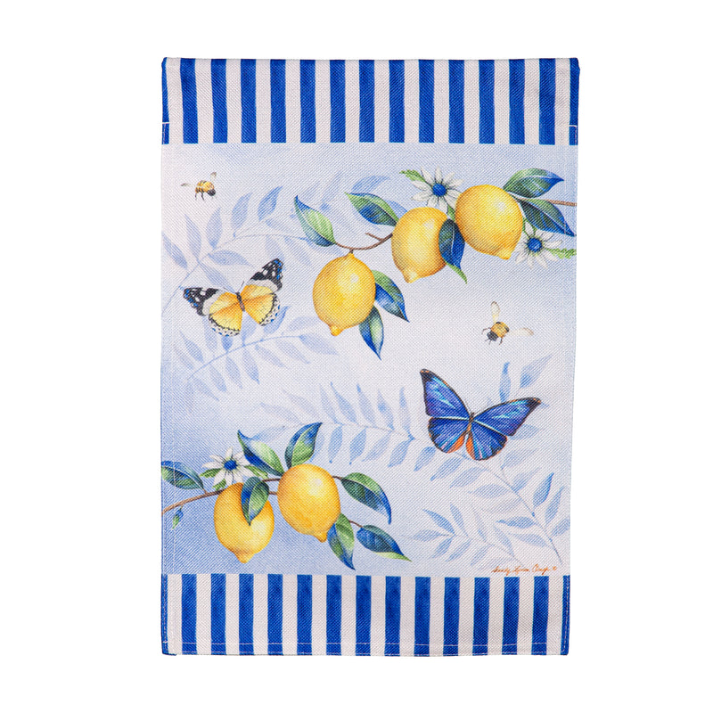 Evergreen Flag,Lemon Blue Burlap Garden Flag,0.2x12.5x18 Inches