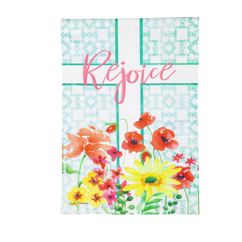 Rejoice Cross Burlap Garden Flag,14b11469