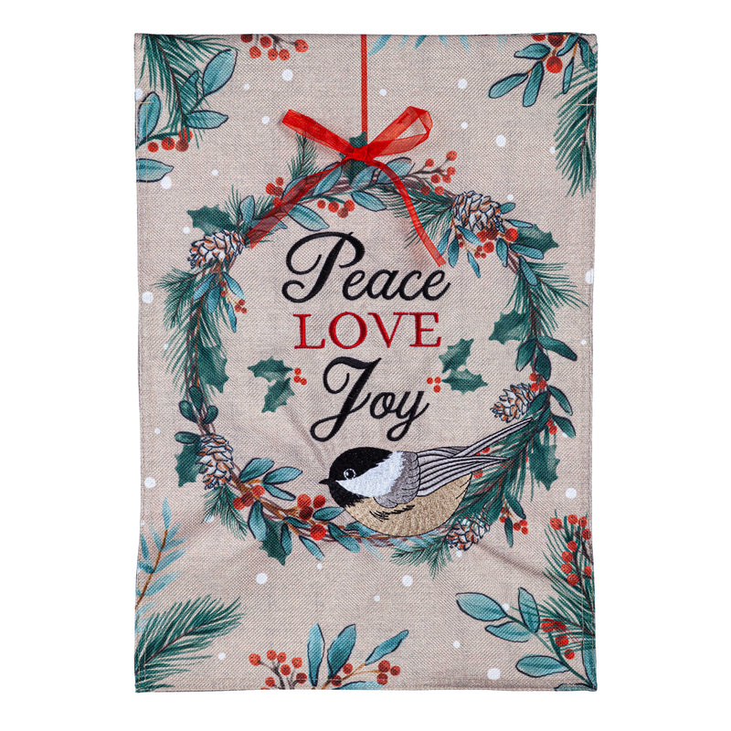 Chickadee Wreath Burlap Garden Flag,14b11621