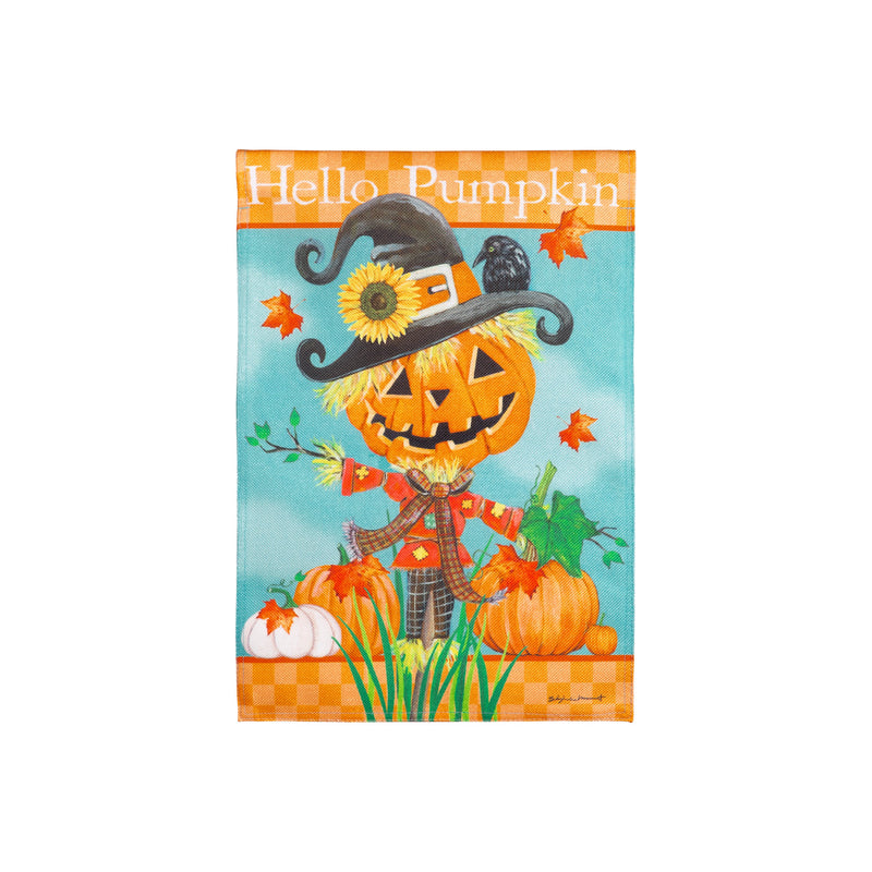 Hello Pumpkin Scarecrow Burlap Garden Flag,14b11980