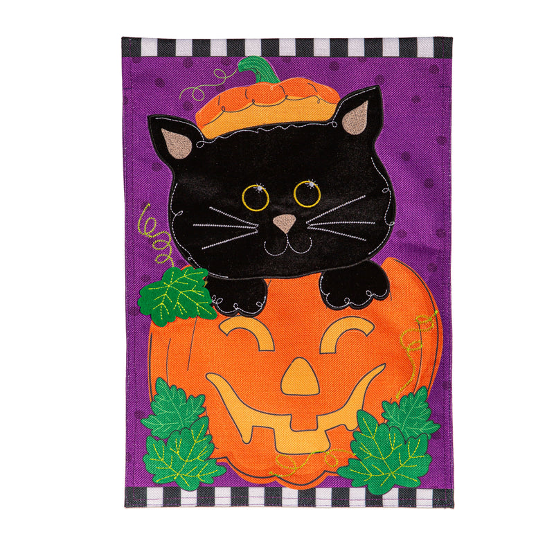 Jack O'Lantern & Black Cat Burlap Garden Flag,14b12025