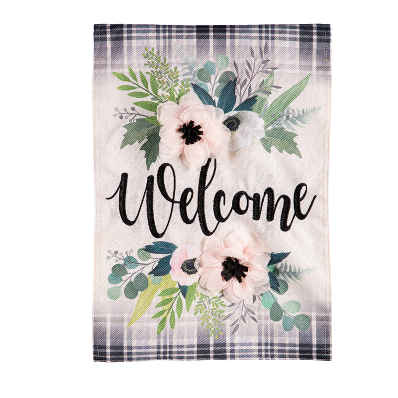 Evergreen Flag,Beautiful Floral Welcome Burlap Garden Flag,0.2x12.5x18 Inches