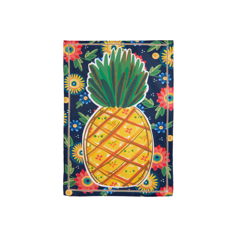 Evergreen Flag,Pineapple and Florals  Burlap Garden Flag,12.5x0.2x18 Inches