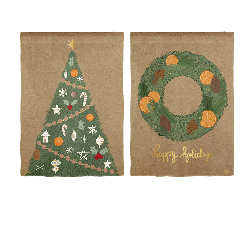 Holiday Wreath Reversible Burlap Garden Flag,14b12222fb