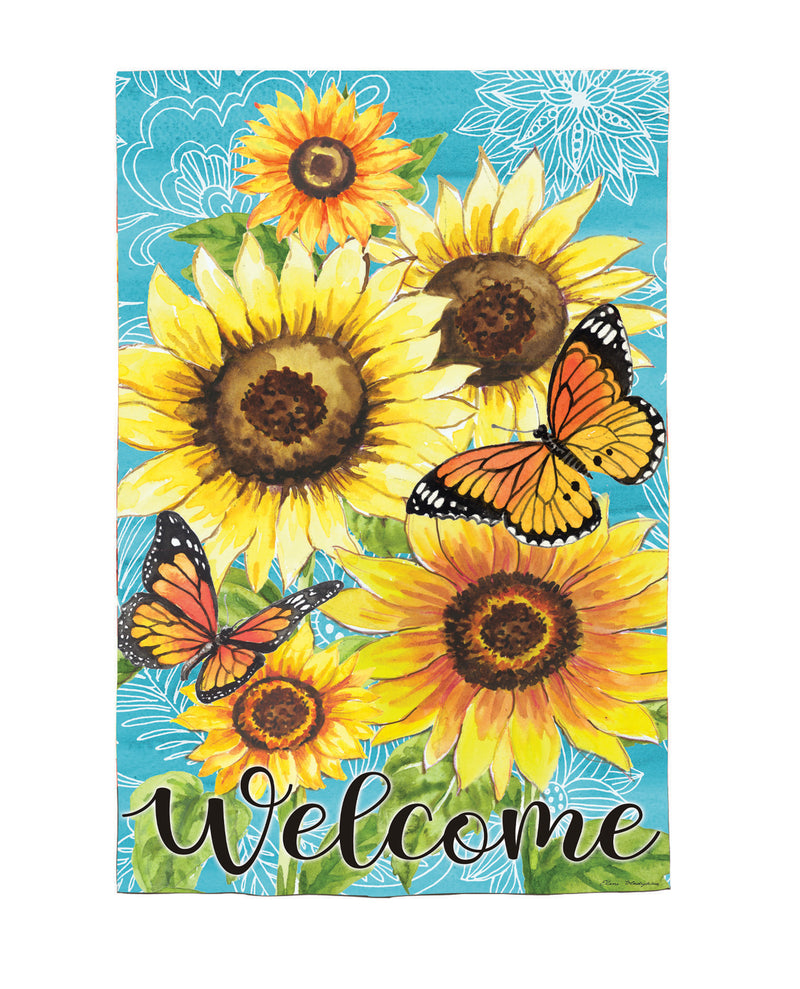 Butterfly and Sunflowers Burlap Garden Flag,14b12375