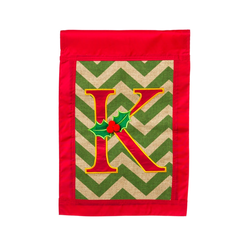 Garden Burlap Holly Monogram K Flag,14b3077k