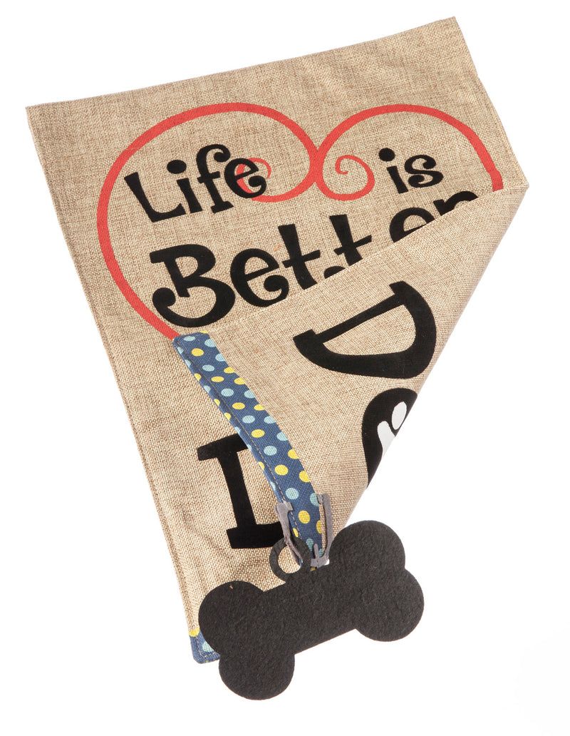 Life is Better with Dog Garden Burlap Flag,14b3728bl