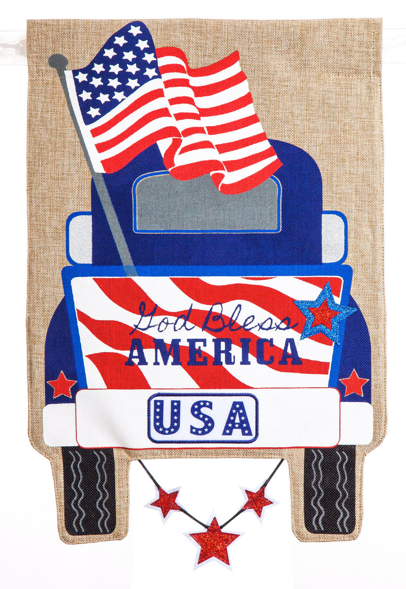 Patriotic Pick-Up Truck Garden Burlap Flag,14b4186bl