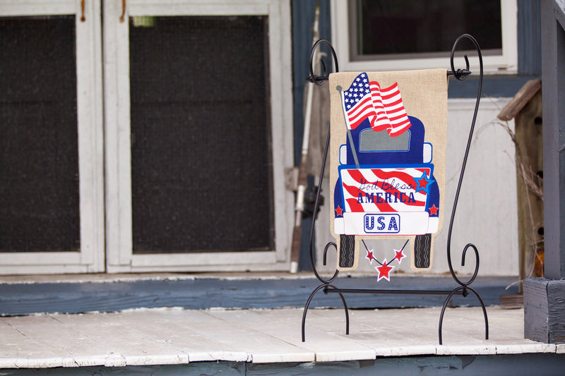 Patriotic Pick-Up Truck Garden Burlap Flag,14b4186bl