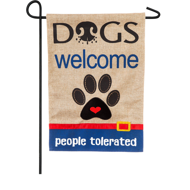 Evergreen Flag,Dogs Welcome People Tolerated Garden Burlap Flag,12.5x0.2x18 Inches