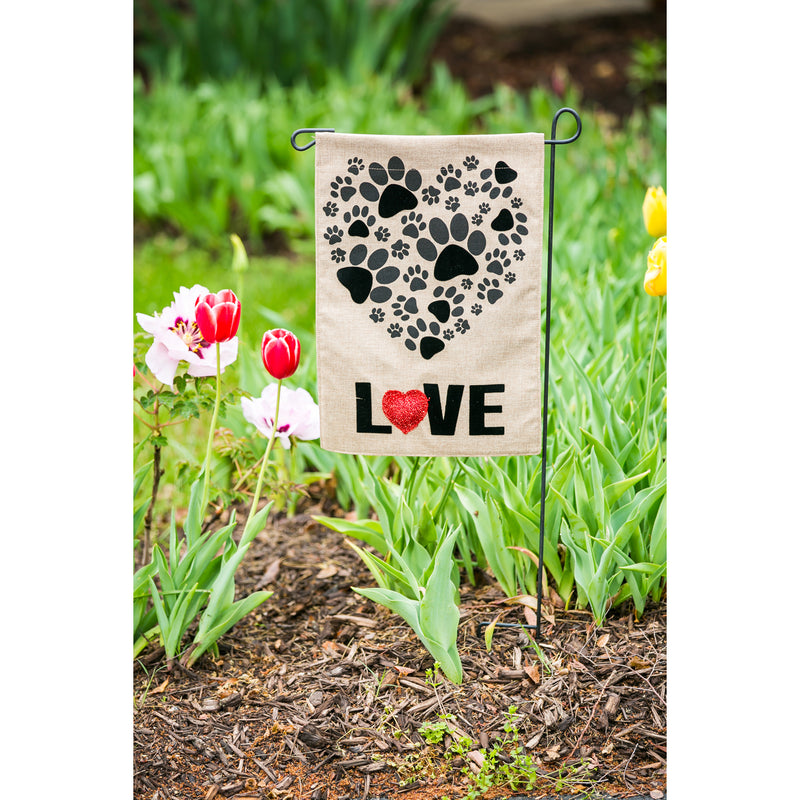 Paw Prints Heart Garden Burlap Flag,14b8359