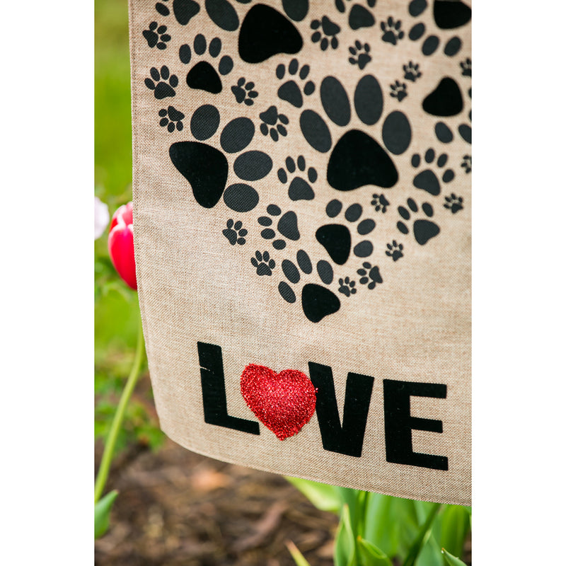 Paw Prints Heart Garden Burlap Flag,14b8359