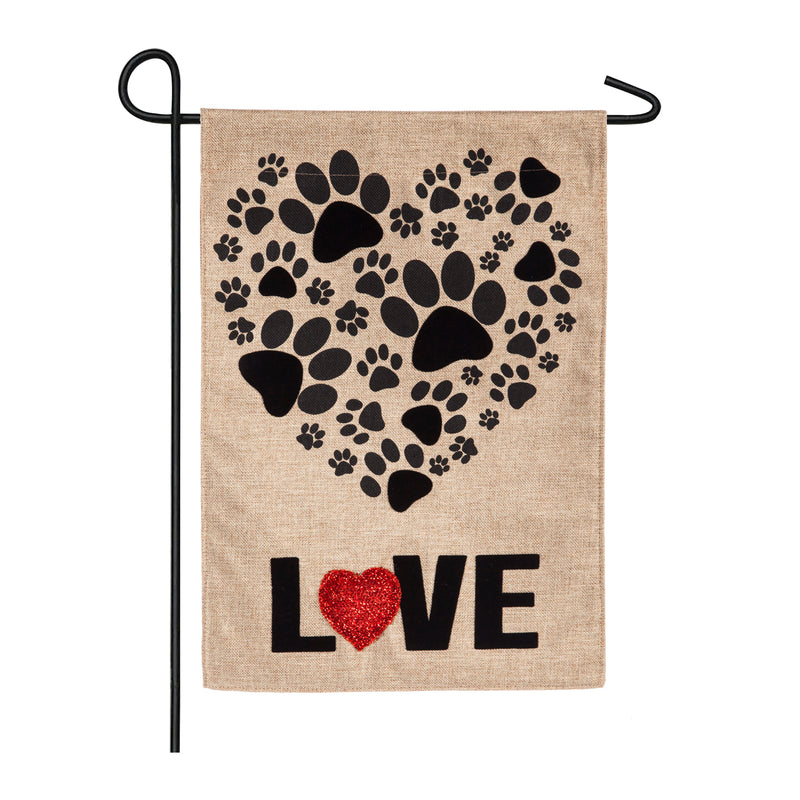 Paw Prints Heart Garden Burlap Flag,14b8359