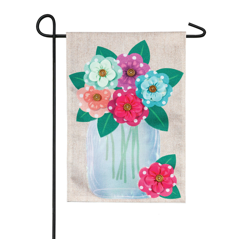 Evergreen Flag,Polka Dot Floral Mason Jar Garden Burlap Flag,12.5x0.2x18 Inches