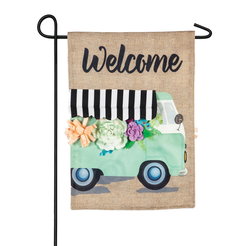 Flower Truck Garden Burlap Flag,14b9043bl