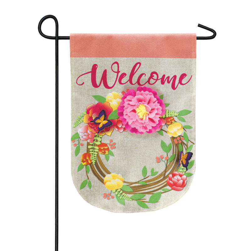 Floral Wreath Garden Burlap Flag,14b9063bl