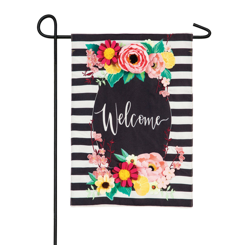 Floral Swag Welcome Garden Burlap Flag,14b9078bl