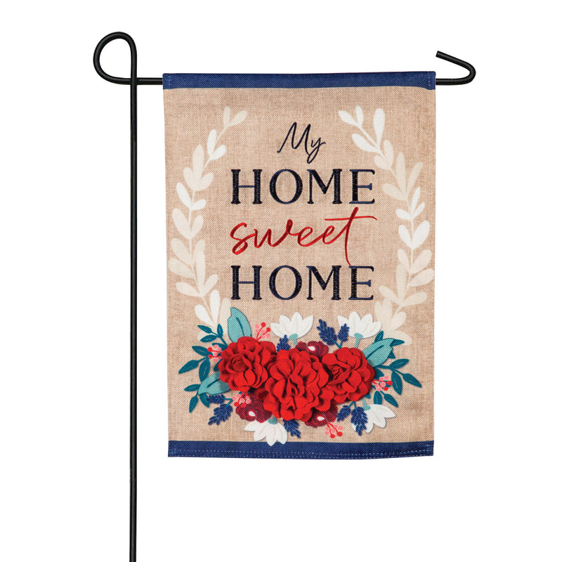 Patriotic Floral Home Sweet Home Garden Burlap Flag,14b9141bl