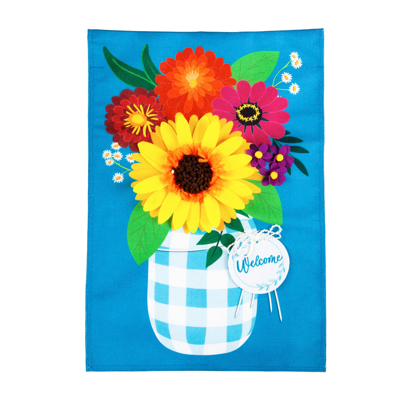 Plaid Mason Jar with Flowers Garden Burlap Flag,14b9872