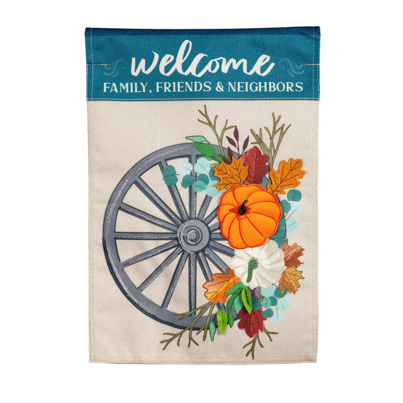 Welcome Wagon Wheel Garden Burlap Flag,14b9987