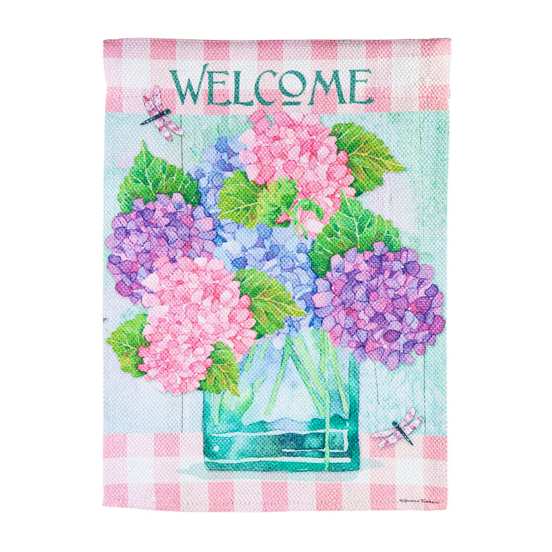 Welcome Hydrangeas Garden Textured Suede Flag,14es10295