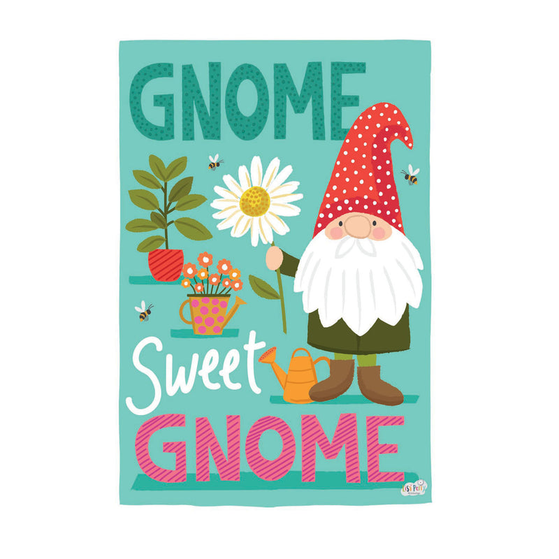 Gnome Sweet Gnome Garden Textured Suede Flag, 18"x12.5"inches
