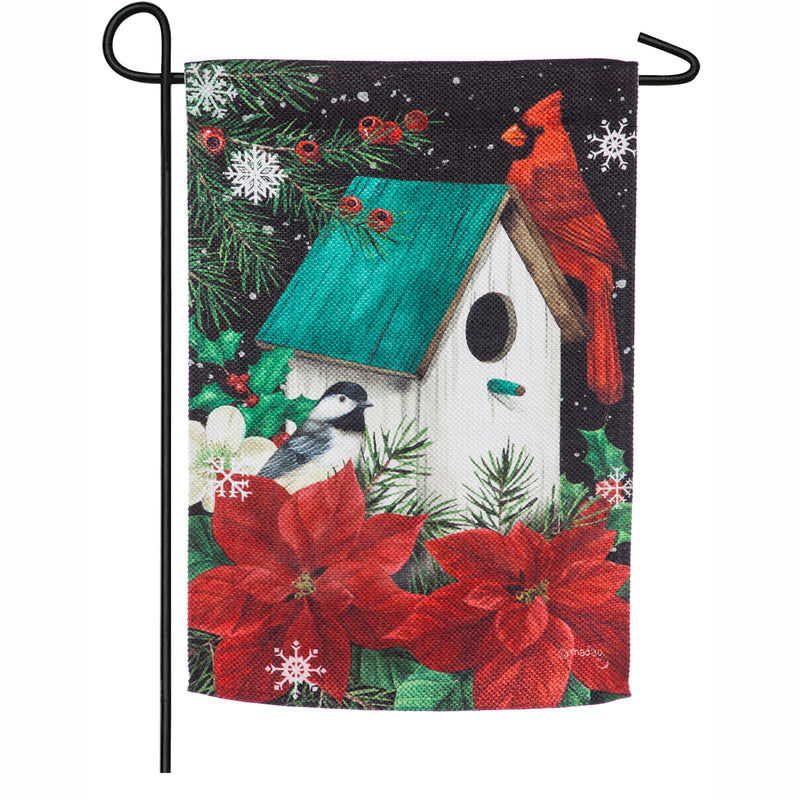 Poinsettia Birdhouse Garden Textured Suede Flag,14es8593