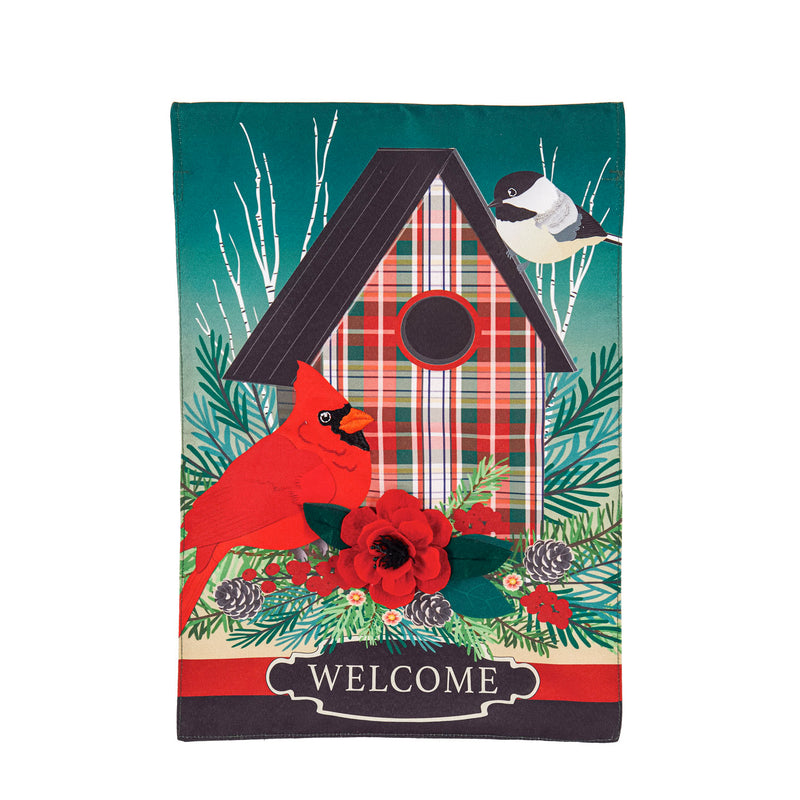 Plaid Birdhouse Garden Linen Flag,14l10030