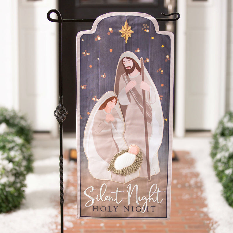 Evergreen Flag,Silent Night Nativity Everlasting Impressions Textile Decor,12.5x0.25x28 Inches