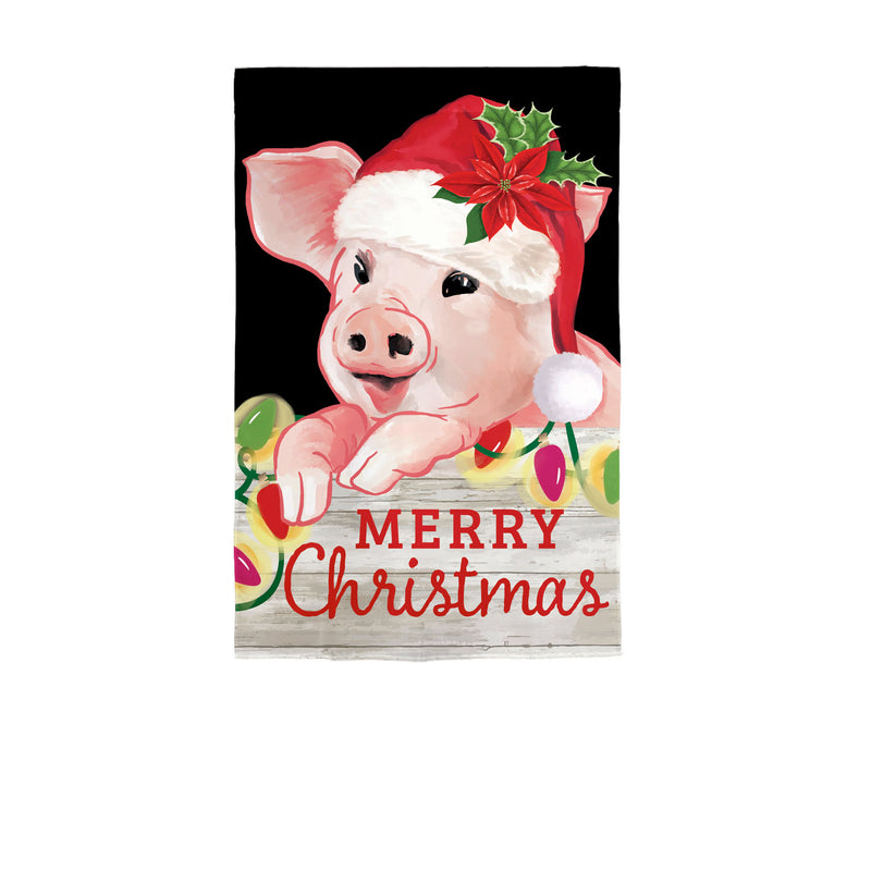 Evergreen Flag,Christmas Pig Garden Linen Flag,12.5x0.2x18 Inches