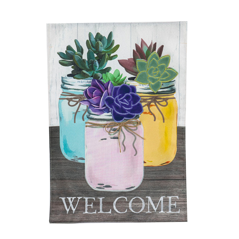 Evergreen Flag,Mason Jar Succulents Garden Linen Flag,12.5x0.2x18 Inches