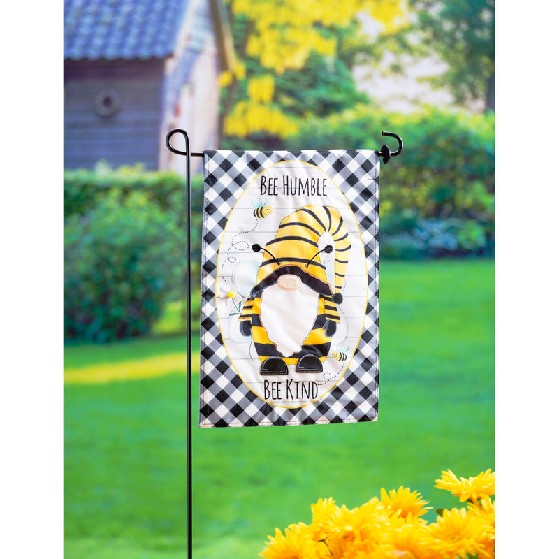 Evergreen Flag,Bee Humble Bee Kind Gnome Garden Linen Flag,12.5x0.2x18 Inches