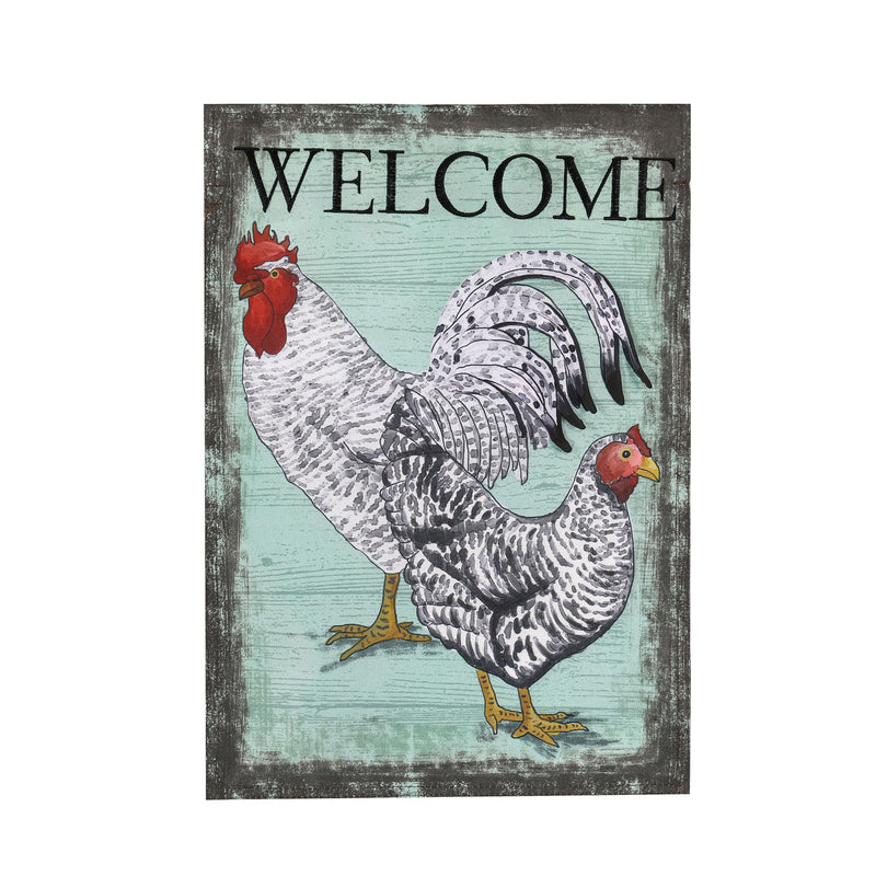 Welcome Rooster Garden Linen Flag,14l10352