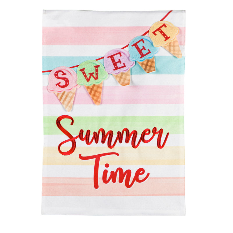 Evergreen Flag,Sweet Summertime Icecream Garden Linen Flag,12.5x18x0.2 Inches