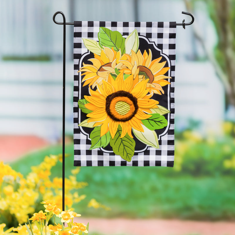 Evergreen Flag,Sunflowers and Checks Garden Linen Flag,12.5x18x0.2 Inches
