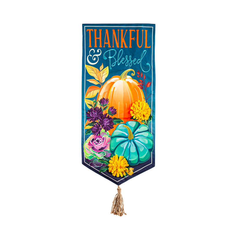 Evergreen Flag,Thankful and Blessed Everlasting Impressions Textile Decor,12.5x0.13x27.5 Inches