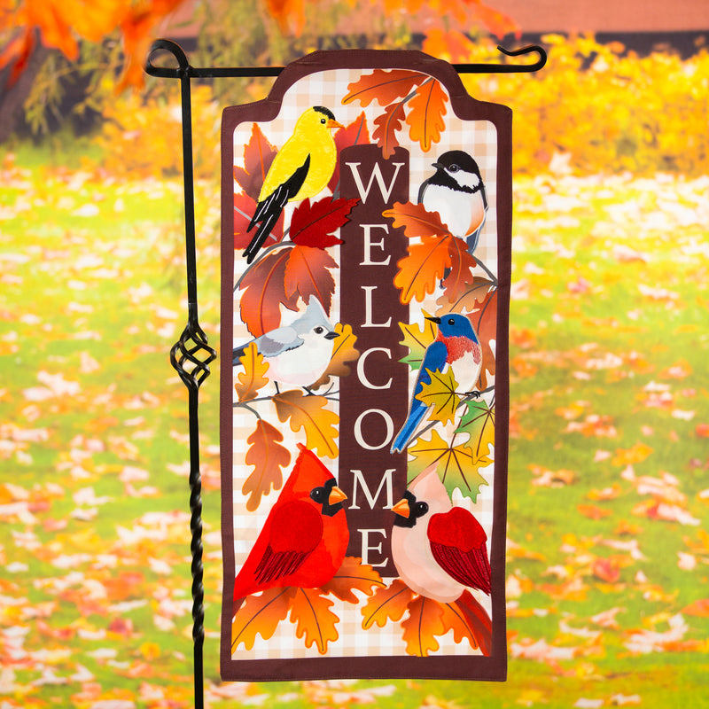 Evergreen Flag,Autumn Songbirds Welcome Everlasting Impressions Textile Decor,12.5x0.13x27.5 Inches