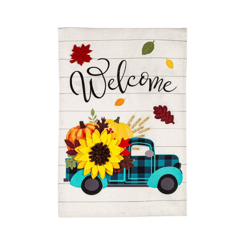 Fall Plaid Truck Garden Linen Flag,14l10447