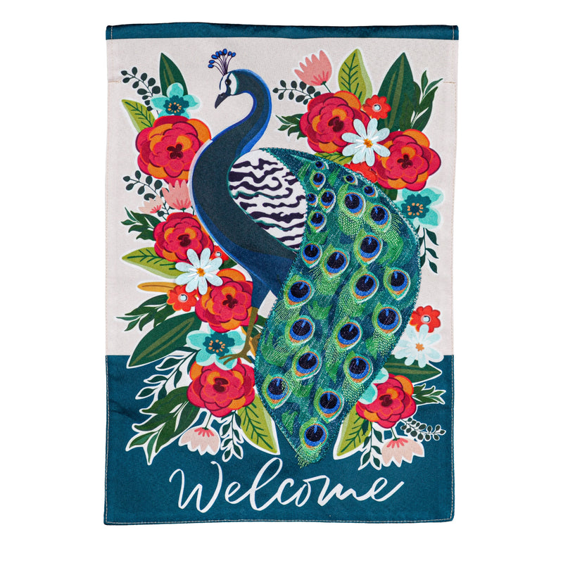 Floral Peacock Garden Linen Flag,14l10910