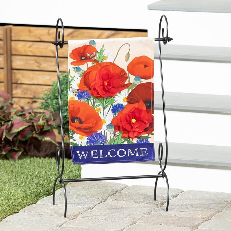 Poppies Welcome Garden Linen Flag,14l10937