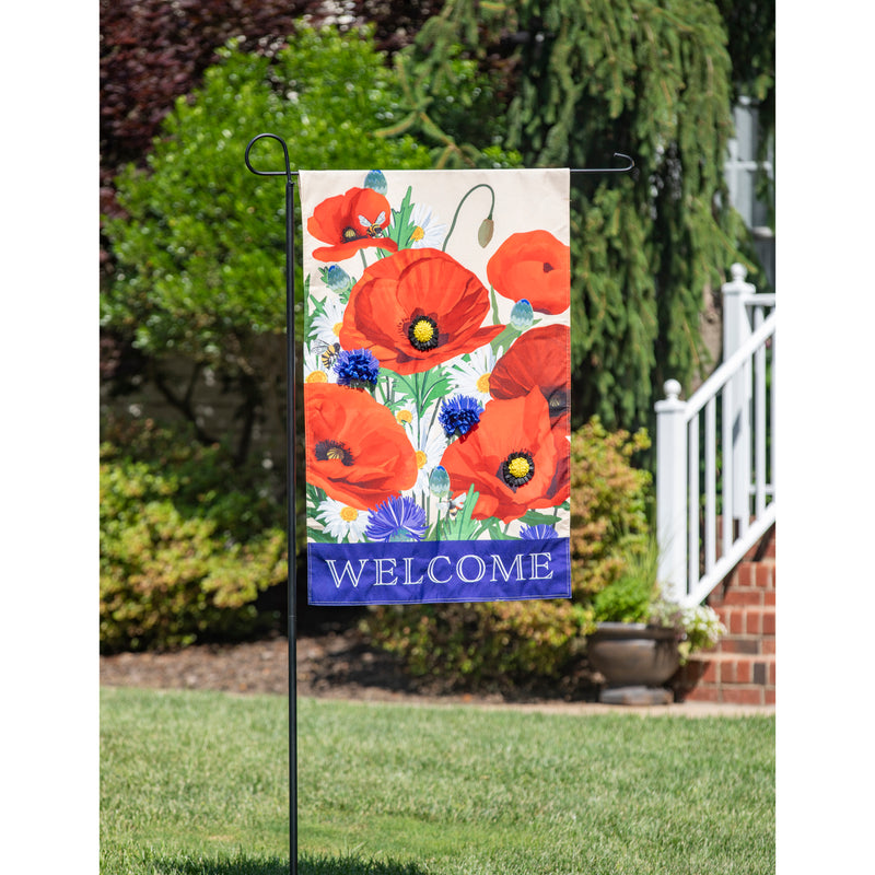 Poppies Welcome Garden Linen Flag,14l10937