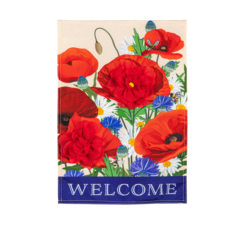 Poppies Welcome Garden Linen Flag,14l10937