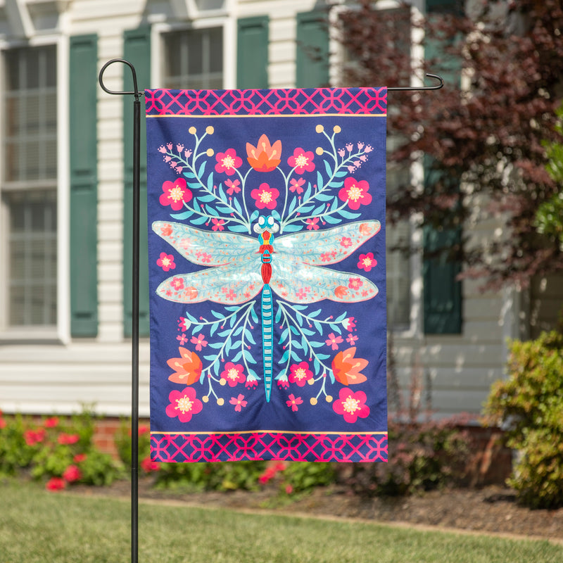 Evergreen Flag,Patterned Dragonfly Garden Linen Flag,0.2x12.5x18 Inches