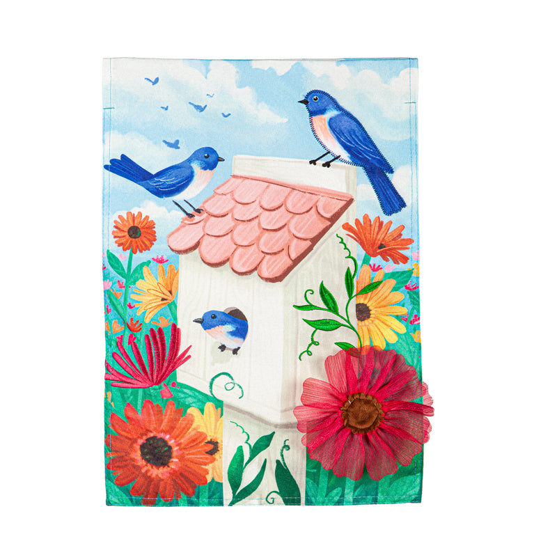 Bird House & Bluebirds Linen Garden Flag,14l11506